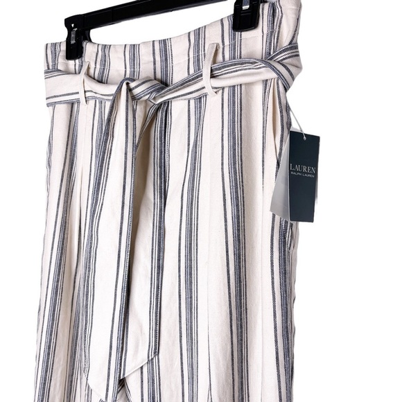 LAUREN RALPH LAUREN NWT Linen Blend Tie High Waist Pants Size 4 in Blue Stripe - Picture 8 of 15